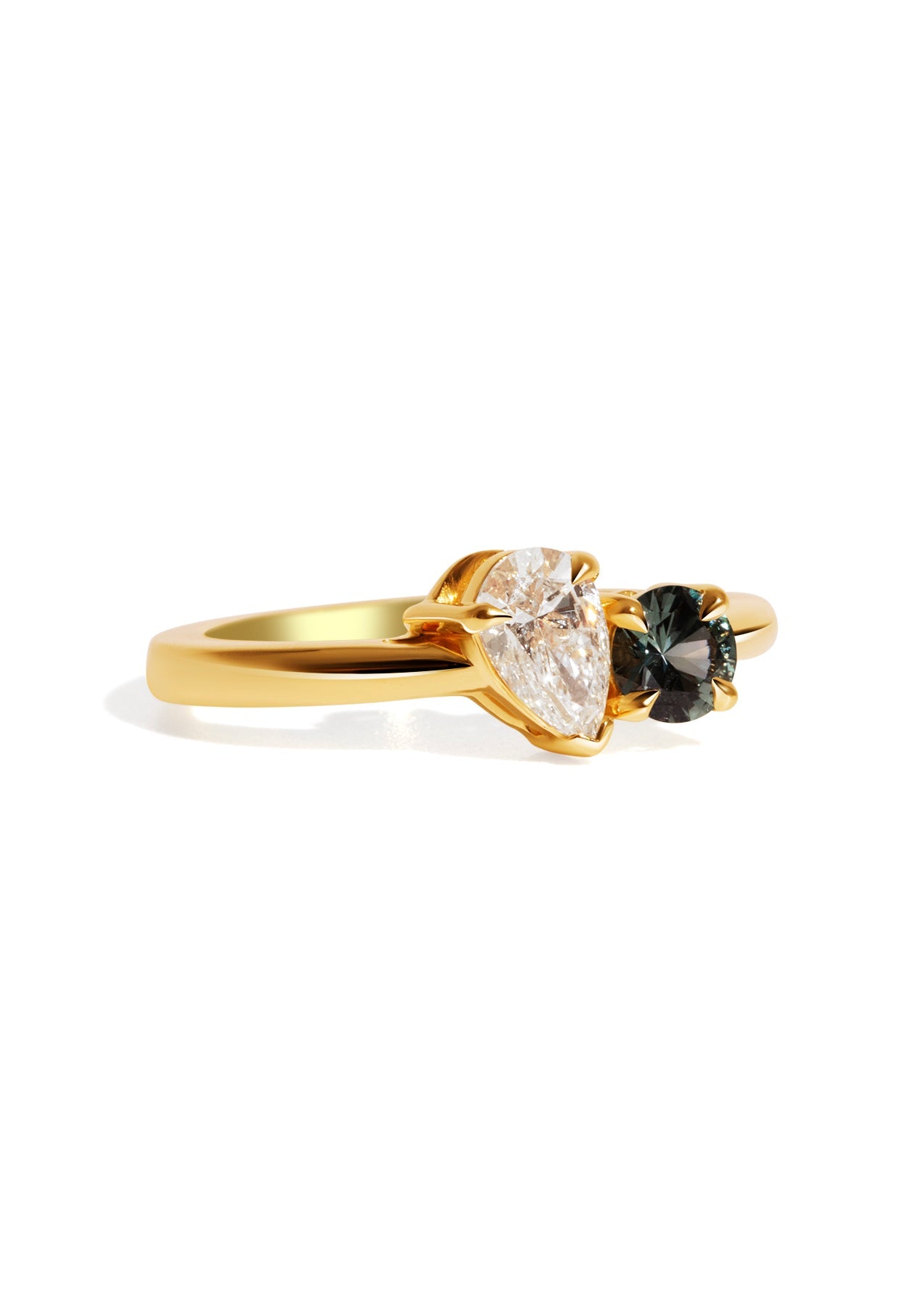 The Toi Et Moi Ring with 0.5ct Pear Cultured Diamond & 0.78ct Round Green Sapphire - Molten Store