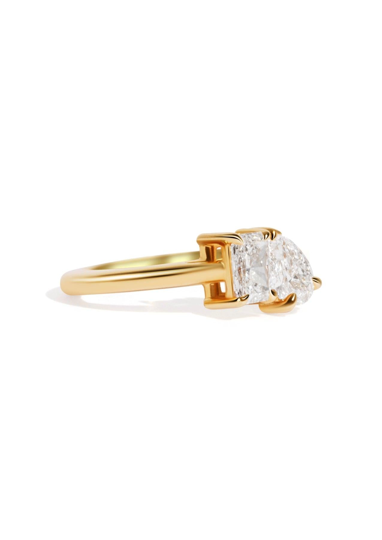 The Toi Et Moi Ring with 0.5ct Radiant and 0.5ct Pear Cultured Diamond - Molten Store