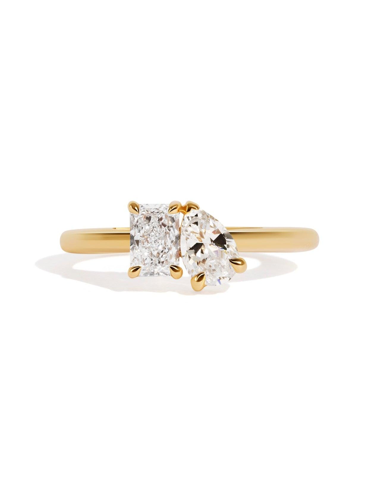 The Toi Et Moi Ring with 0.5ct Radiant and 0.5ct Pear Cultured Diamond - Molten Store