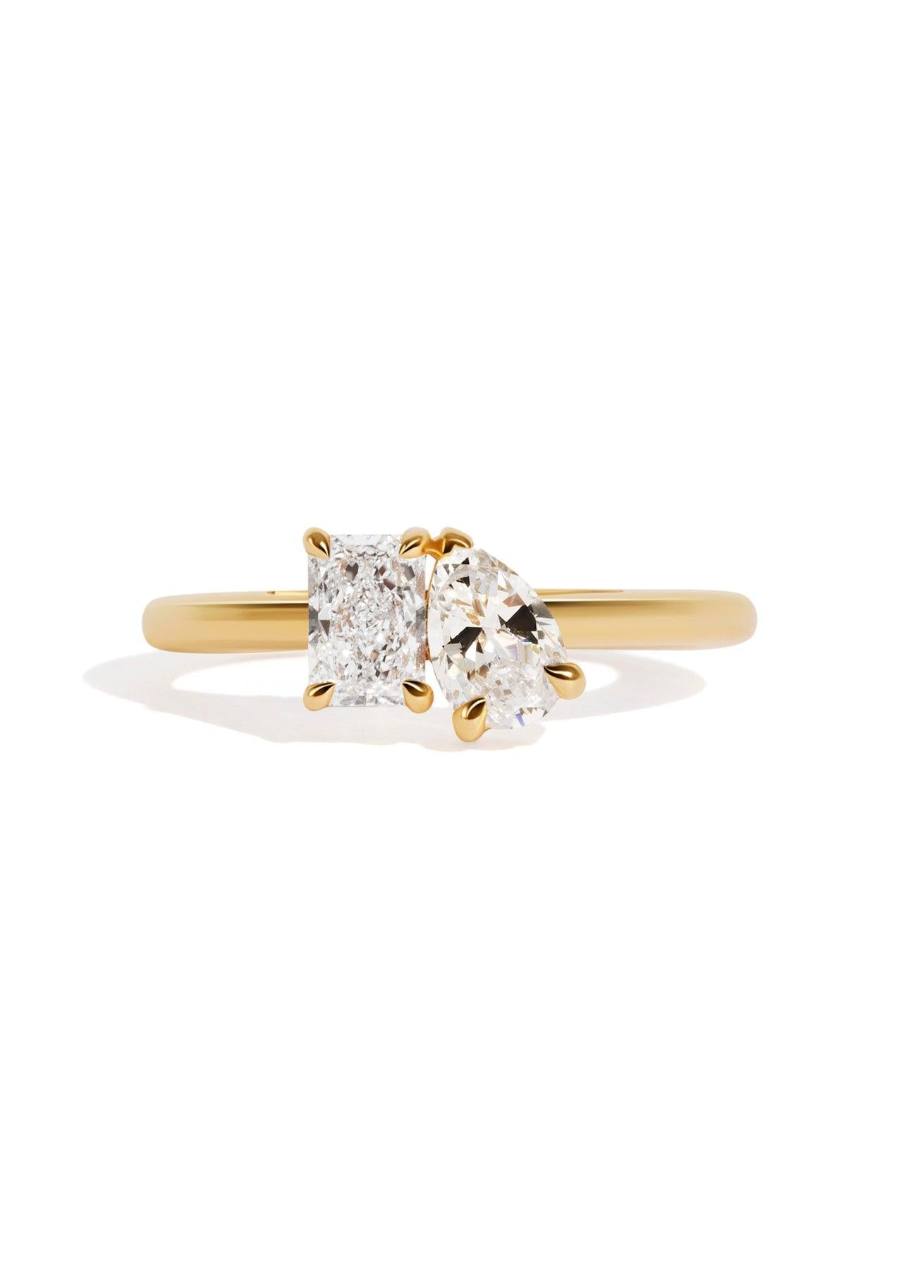 The Toi Et Moi Ring with 0.5ct Radiant and 0.5ct Pear Cultured Diamond - Molten Store