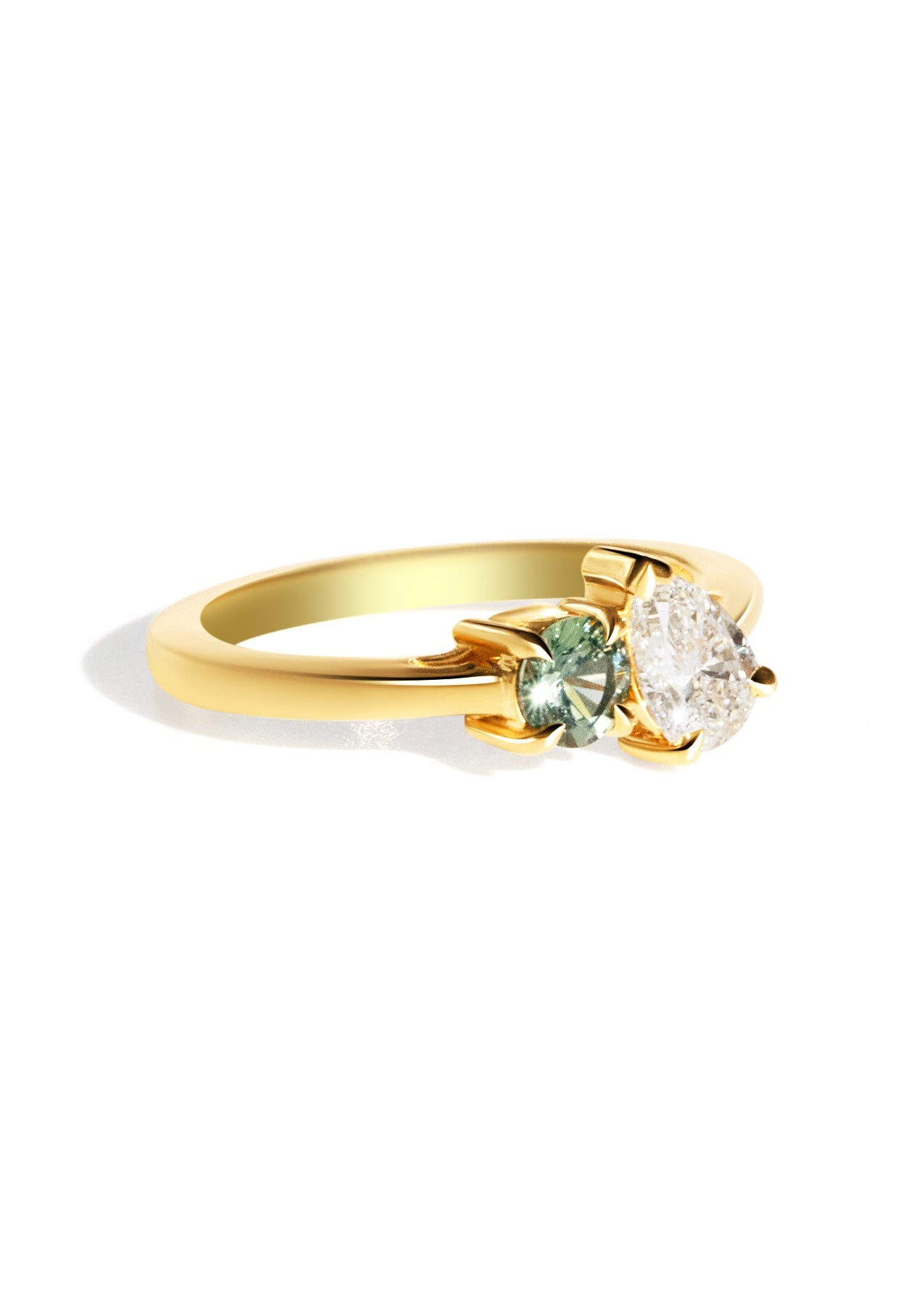 The Toi Et Moi Ring with 0.6ct Pear Cultured Diamond & 0.78ct Round Green Sapphire - Molten Store