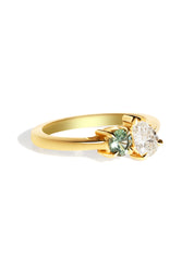 The Toi Et Moi Ring with 0.6ct Pear Cultured Diamond & 0.78ct Round Green Sapphire - Molten Store