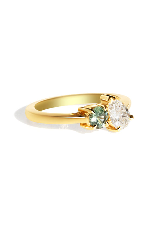 The Toi Et Moi Ring with 0.6ct Pear Cultured Diamond & 0.78ct Round Green Sapphire - Molten Store