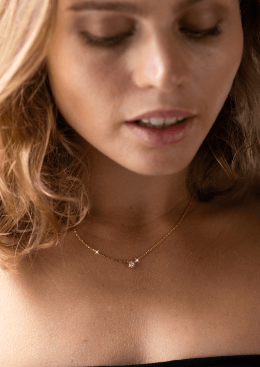 The Twila 14ct Yellow Gold Necklace with .30ct Round Brilliant Cut Cultured Diamond - Molten Store