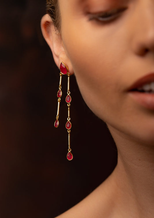 The Venus Pink Jade 18ct Gold Vermeil Drop Earrings - Molten Store