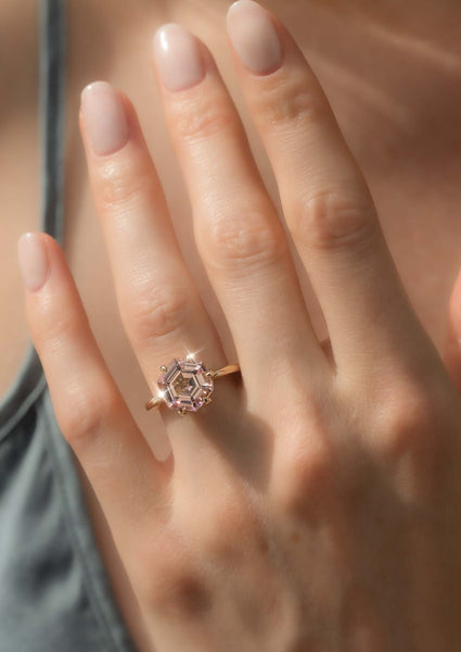 The June Ring with 3.81ct Hexagon Peach Tourmaline