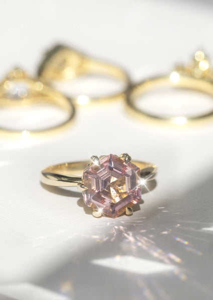 The June Ring with 3.81ct Hexagon Peach Tourmaline